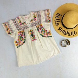 Embroidered Boho Smocked FloralTop